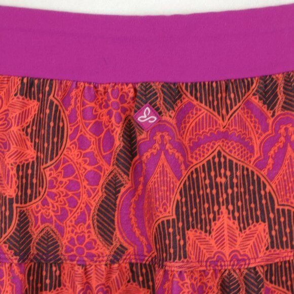 Prana Tranquility Women's Large Purple Orange Floral Tiered A-Line Knit Skirt - Picture 4 of 6